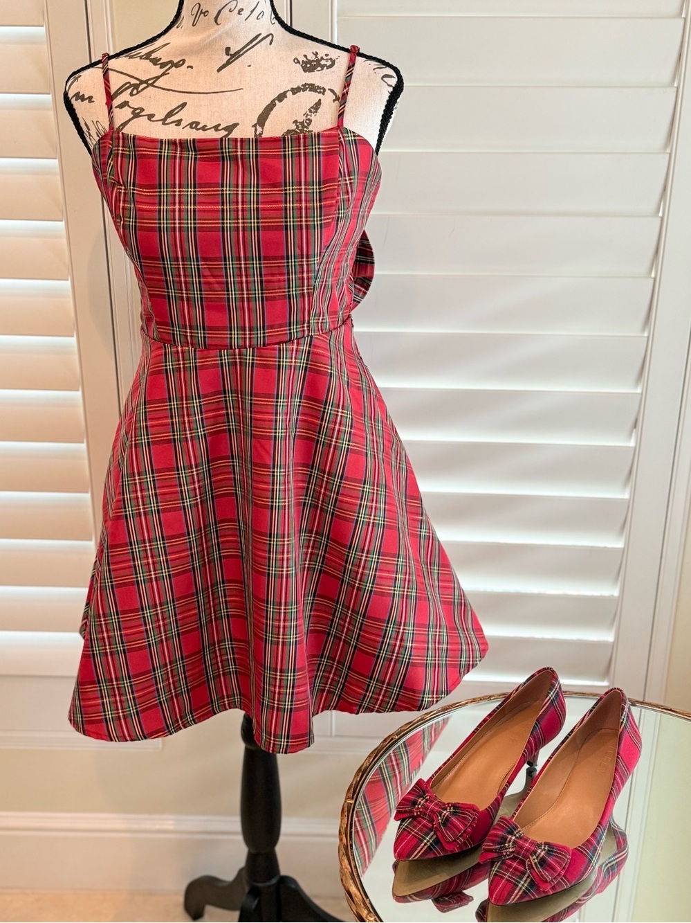 Altar’d State Red Plaid Bow Back Holiday Fit & Flare Dress Small EUC - Picture 12 of 12